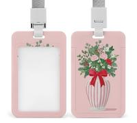 Jubonexis Christmas Flower Bouquet in White Pink Stripe Vase ID Badge Holder Retractable Clip Card Holder Card Protector Name Badge Name Tag for Work Office Doctor Nurse