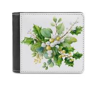 Jubonexis Christmas Greenery with Holly Mistletoe Snow Soft PU Leather Bifold Wallet, Coin Purse Credit Pass Case, Durable Card-Holder Slim Billfold for Men Woman Money Storage