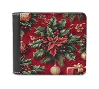 Jubonexis Christmas Holly Mistletoe Gift Boxes Soft PU Leather Bifold Wallet, Coin Purse Credit Pass Case, Durable Card-Holder Slim Billfold for Men Woman Money Storage