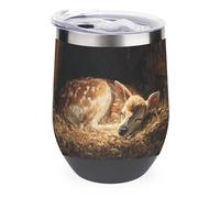Jubonexis Christmas Night Reindeer Sleeping in The Barn Wine Tumbler Stainless Steel Insulated Mug Double Wall Water Cup with Lid 12 Oz