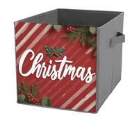 Jubonexis Christmas Red And White Striped Cube Storage Bins Storage Cubes Foldable Decorative Fabric Storage Baskets Home Organizers with Handles for Shelves,Closet, 27x27 CM