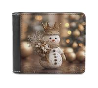 Jubonexis Christmas Snowman Wearing Golden Crown Soft PU Leather Bifold Wallet, Coin Purse Credit Pass Case, Durable Card-Holder Slim Billfold for Men Woman Money Storage
