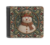 Jubonexis Christmas Snowman with Holly Leaves Soft PU Leather Bifold Wallet, Coin Purse Credit Pass Case, Durable Card-Holder Slim Billfold for Men Woman Money Storage