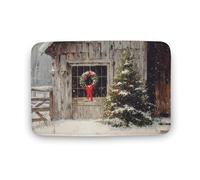 Jubonexis Christmas Tree Old Barn Bathroom Door Rug Mat, Extra Soft Coral Velvet Floor Mat, Rapid Water Absorption Non Slip Comfortable Bath Rugs Mats 19.7"x31.5"