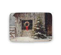 Jubonexis Christmas Tree Old Barn Bathroom Door Rug Mat, Extra Soft Coral Velvet Floor Mat, Rapid Water Absorption Non Slip Comfortable Bath Rugs Mats 15.7"x23.6"