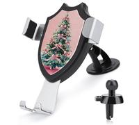 Jubonexis Christmas Tree with Bows Pastel Pink Car Phone Holder Mount Triangle Clip Base Air Vent Cell Phone Car Mount Automotive Accessories for 4-6 Inches Cell Smartphones