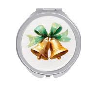 Jubonexis Christmas Two Golden Bells Green Ribbon Bow Women Pocket Mirrors, Girls Small Portable Travel Makeup Mini Mirror
