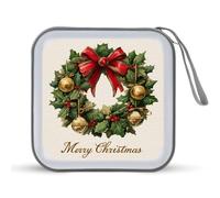 Jubonexis Christmas Wreath with Holly Leaves CD Case DVD Storage Case Portable