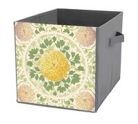 Jubonexis Chrysanthemum Pattern Chinese Art Cube Storage Bins Storage Cubes Foldable Decorative Fabric Storage Baskets Home Organizers with Handles for Shelves,Closet, 27x27 CM