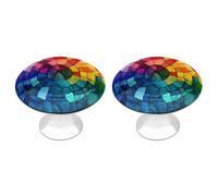 Jubonexis Circular Stained Glass Simple Color Sections Round Drawer Cabinet Knobs Handles with Screws,2 Pcs, Drawer Dresser Knob Pulls Decor for Wardrobe Cupboard Home Office Kitchen