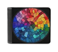 Jubonexis Circular Stained Glass Simple Color Sections Soft PU Leather Bifold Wallet, Coin Purse Credit Pass Case, Durable Card-Holder Slim Billfold for Men Woman Money Storage