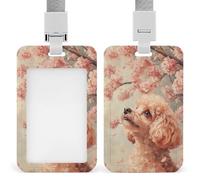 Jubonexis Classical Poodle Dog Cherry ID Badge Holder Retractable Clip Card Holder Card Protector Name Badge Name Tag for Work Office Doctor Nurse