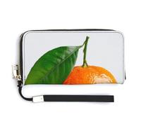 Jubonexis Clementine with A Green Leaf PU Leather Clutch Long Bifold Wallet, Coin Purse Credit Pass Case, Durable Card-Holder Money Storage for Women Men