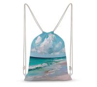 Jubonexis Clouds over Turquoise Ocean with White Waves Drawstring Backpack Canvas String Bag Lightweight Sports Gym Bag for Men Women
