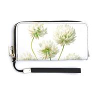 Jubonexis Cluster of White Clover Blossoms PU Leather Clutch Long Bifold Wallet, Coin Purse Credit Pass Case, Durable Card-Holder Money Storage for Women Men