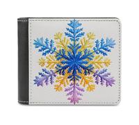 Jubonexis Color Christmas Snowflake Blue Yellow Purple Soft PU Leather Bifold Wallet, Coin Purse Credit Pass Case, Durable Card-Holder Slim Billfold for Men Woman Money Storage