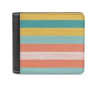 Jubonexis Color Horizontal Stripes Coral Turquoise Yellow Soft PU Leather Bifold Wallet, Coin Purse Credit Pass Case, Durable Card-Holder Slim Billfold for Men Woman Money Storage