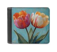 Jubonexis Color Striped Tulips Soft PU Leather Bifold Wallet, Coin Purse Credit Pass Case, Durable Card-Holder Slim Billfold for Men Woman Money Storage