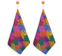 Jubonexis Colorful Abstract Plants Small Hand Towel with Hanging Loop 2 PCS Absorbent Soft Wash Cloth for Kitchen Bathroom