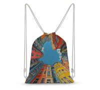 Jubonexis Colorful Buildings in Germany Drawstring Backpack Canvas String Bag Lightweight Sports Gym Bag for Men Women