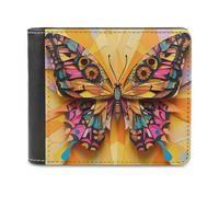 Jubonexis Colorful Butterfly Paper-Cut Craft Style Soft PU Leather Bifold Wallet, Coin Purse Credit Pass Case, Durable Card-Holder Slim Billfold for Men Woman Money Storage