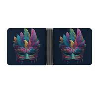 Jubonexis Colorful Carnival Mask with Feathers Fantasy Soft PU Leather Bifold Wallet, Coin Purse Credit Pass Case, Durable Card-Holder Slim Billfold for Men Woman Money Storage