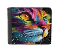 Jubonexis Colorful Cat Graffiti Soft PU Leather Bifold Wallet, Coin Purse Credit Pass Case, Durable Card-Holder Slim Billfold for Men Woman Money Storage