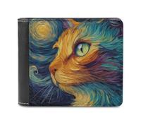 Jubonexis Colorful Cat Night Soft PU Leather Bifold Wallet, Coin Purse Credit Pass Case, Durable Card-Holder Slim Billfold for Men Woman Money Storage