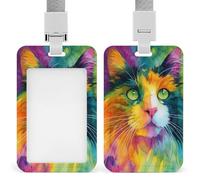 Jubonexis Colorful Cat with Green Eyes Watercolor ID Badge Holder Retractable Clip Card Holder Card Protector Name Badge Name Tag for Work Office Doctor Nurse