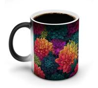 Jubonexis Colorful Dahlia Flower Color Changing Mugs Heat Changing Ceramic Coffee Mug Novelty Funny Tea Water Cup 11OZ