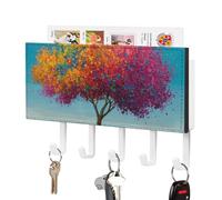 Jubonexis Colorful Fantasy Tree Abstract Key Holder for Wall Mail Organizer Wall Mount with 5 Hooks Acrylic Key Rack for Home Office Entryway