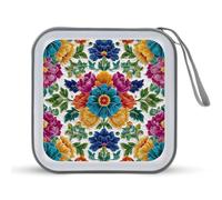 Jubonexis Colorful Flower Floral Motifs Pattern Blue Red CD Case DVD Storage Case Portable for Car Home Travel
