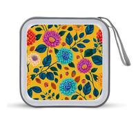 Jubonexis Colorful Flowers and Leaves on Yellow CD Case DVD Storage Case Portable