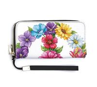 Jubonexis Colorful Flowers The Peace Symbol PU Leather Clutch Long Bifold Wallet, Coin Purse Credit Pass Case, Durable Card-Holder Money Storage for Women Men