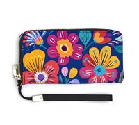 Jubonexis Colorful Folk Art Flowers PU Leather Clutch Long Bifold Wallet, Coin Purse Credit Pass Case, Durable Card-Holder Money Storage for Women Men