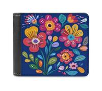 Jubonexis Colorful Folk Art Flowers Soft PU Leather Bifold Wallet, Coin Purse Credit Pass Case, Durable Card-Holder Slim Billfold for Men Woman Money Storage