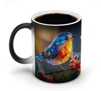 Jubonexis Colorful Glass Bird Color Changing Mugs Heat Changing Ceramic Coffee Mug Novelty Funny Tea Water Cup 11OZ