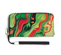 Jubonexis Colorful Green and Red Abstract PU Leather Clutch Long Bifold Wallet, Coin Purse Credit Pass Case, Durable Card-Holder Money Storage for Women Men
