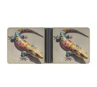 Jubonexis Colorful Lizard Abstract Soft PU Leather Bifold Wallet, Coin Purse Credit Pass Case, Durable Card-Holder Slim Billfold for Men Woman Money Storage