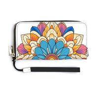 Jubonexis Colorful Mandala Flower PU Leather Clutch Long Bifold Wallet, Coin Purse Credit Pass Case, Durable Card-Holder Money Storage for Women Men