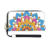Jubonexis Colorful Mandala Line Art PU Leather Clutch Long Bifold Wallet, Coin Purse Credit Pass Case, Durable Card-Holder Money Storage for Women Men