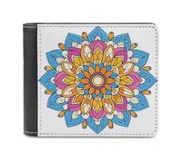 Jubonexis Colorful Mandala Line Art Soft PU Leather Bifold Wallet, Coin Purse Credit Pass Case, Durable Card-Holder Slim Billfold for Men Woman Money Storage