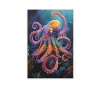 Jubonexis Colorful Octopus Sea Creature Neon Wall Art Poster Canvas Print Painting Aesthetic Picture for Living Room Farmhouse Decor Unframed 12x18inch(30x45cm)