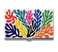 Jubonexis Colorful Organic Coral-Like Shapes Abstract Composition Business Card Holder, Pocket Slim Metal Business Card Case for Women Men