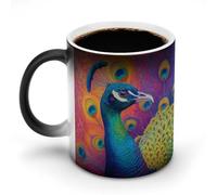 Jubonexis Colorful Peacock with Beautiful Feathers Color Changing Mugs Heat Changing Ceramic Coffee Mug Novelty Funny Tea Water Cup 11OZ