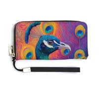 Jubonexis Colorful Peacock with Beautiful Feathers PU Leather Clutch Long Bifold Wallet, Coin Purse Credit Pass Case, Durable Card-Holder Money Storage for Women Men