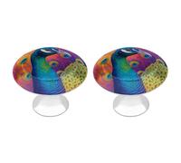 Jubonexis Colorful Peacock with Beautiful Feathers Round Drawer Cabinet Knobs Handles with Screws,2 Pcs, Drawer Dresser Knob Pulls Decor for Wardrobe Cupboard Home Office Kitchen