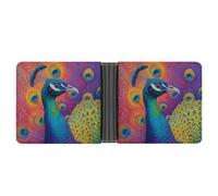 Jubonexis Colorful Peacock with Beautiful Feathers Soft PU Leather Bifold Wallet, Coin Purse Credit Pass Case, Durable Card-Holder Slim Billfold for Men Woman Money Storage