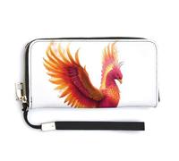 Jubonexis Colorful Phoenix Bird in Flames PU Leather Clutch Long Bifold Wallet, Coin Purse Credit Pass Case, Durable Card-Holder Money Storage for Women Men