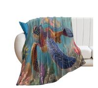 Jubonexis Colorful Sea Turtle on Old Wooden Anti Pilling Throw Blankets Cozy Durable Blanket for Bedroom Living Rooms Couch Sofa Bed 50"x60"